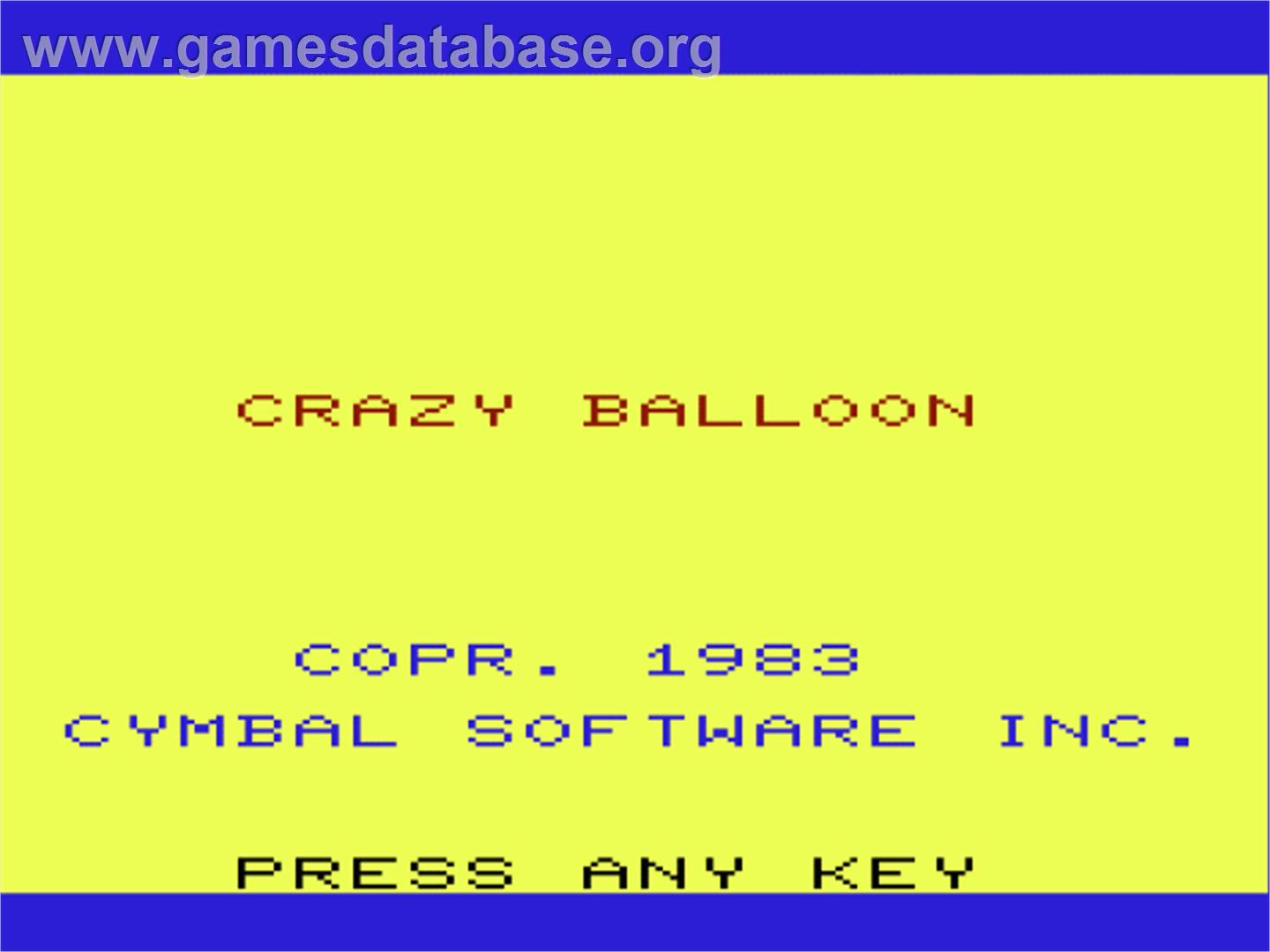 Crazy Balloon - Commodore VIC-20 - Artwork - Title Screen