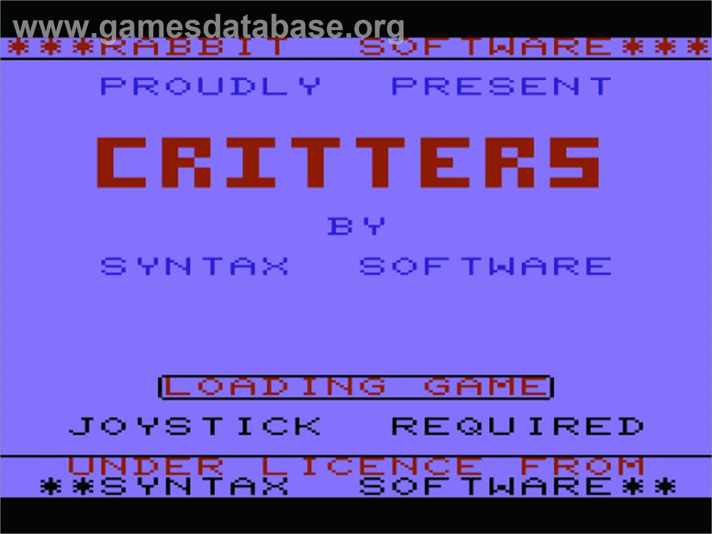 Critters - Commodore VIC-20 - Artwork - Title Screen