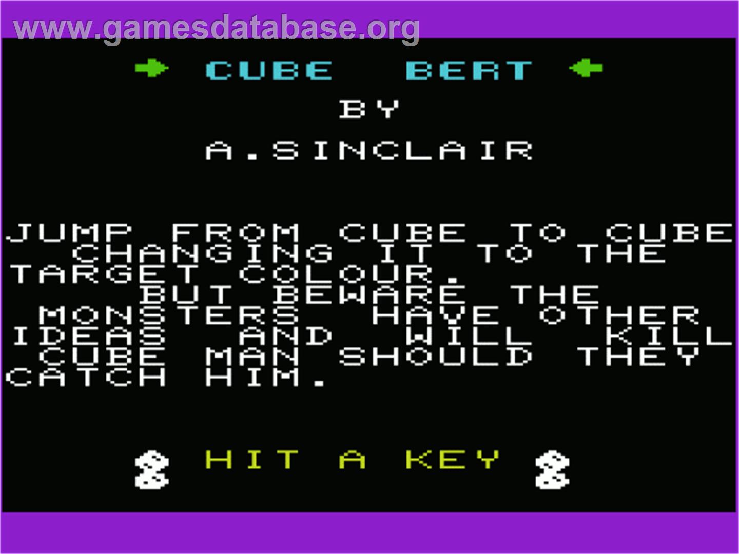 Cube Bert - Commodore VIC-20 - Artwork - Title Screen