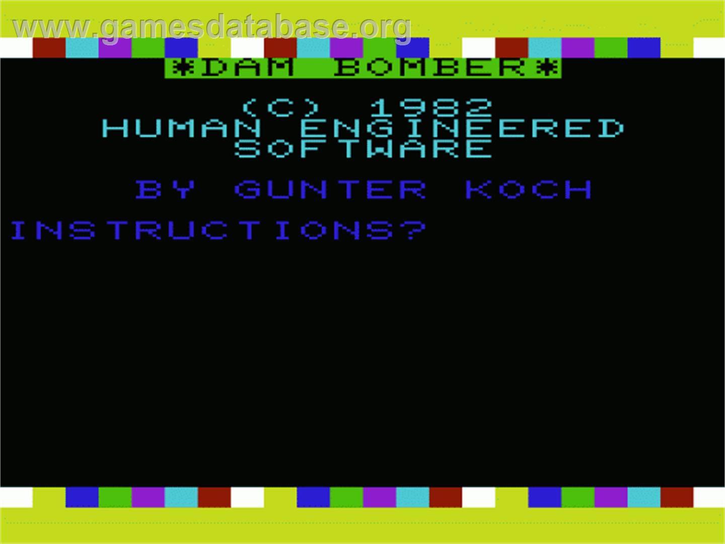 Dam Bomber - Commodore VIC-20 - Artwork - Title Screen