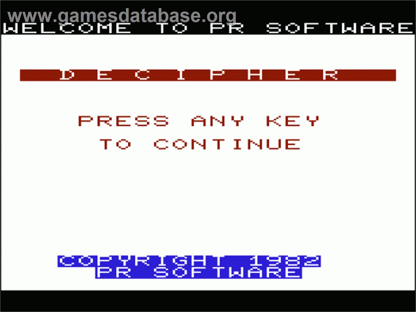 Decipher - Commodore VIC-20 - Artwork - Title Screen