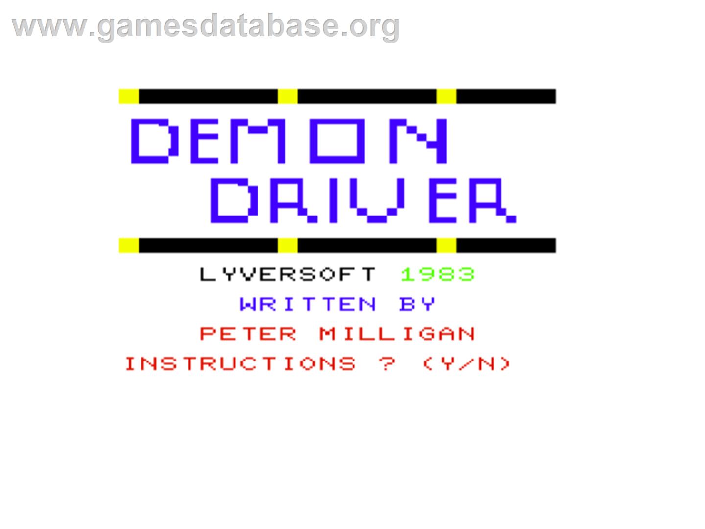 Demon Driver - Commodore VIC-20 - Artwork - Title Screen