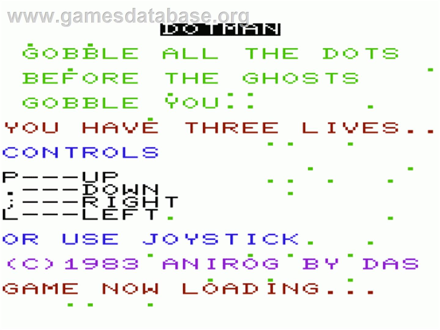 Dot Man - Commodore VIC-20 - Artwork - Title Screen