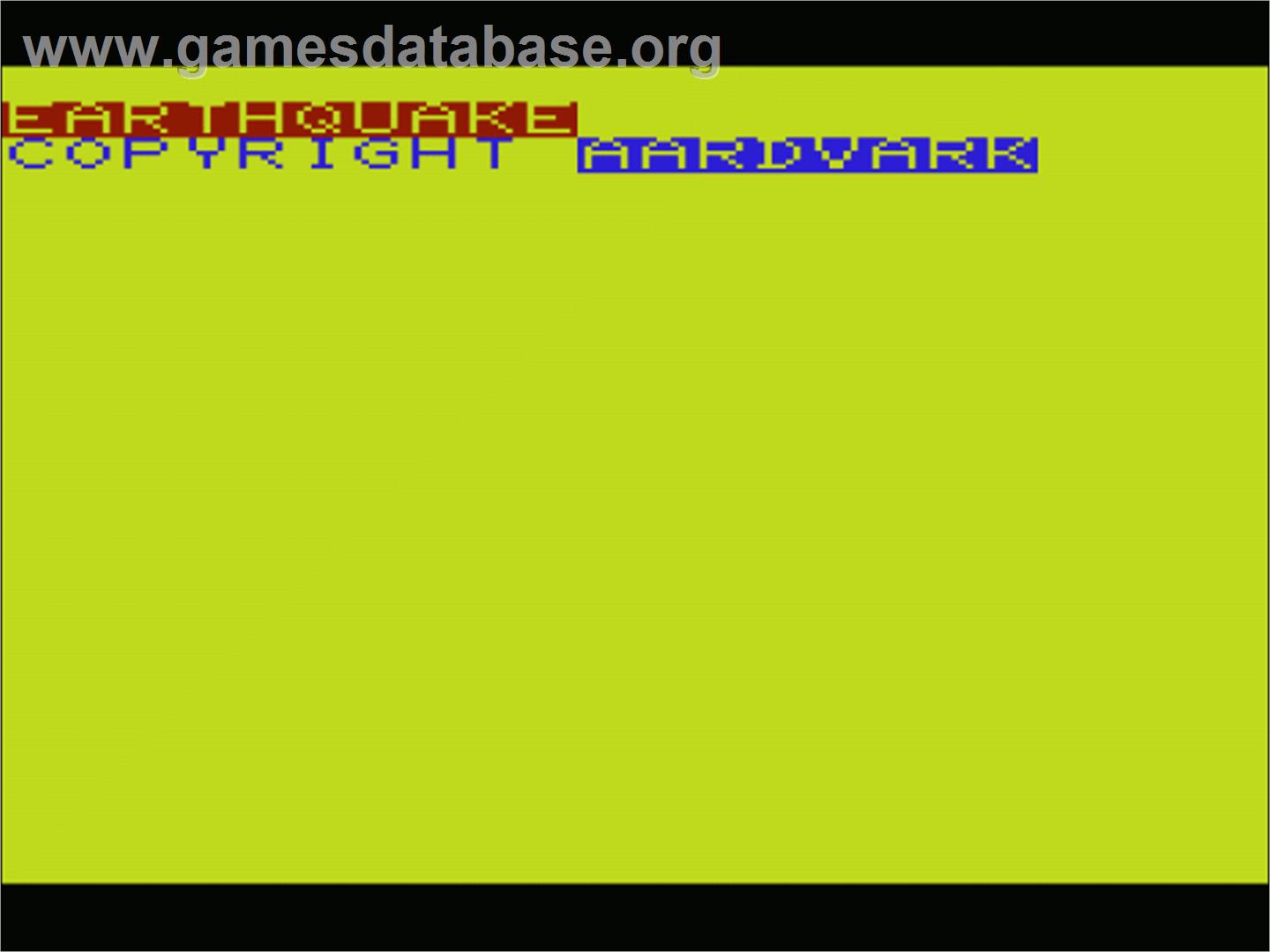 Earthquake - Commodore VIC-20 - Artwork - Title Screen