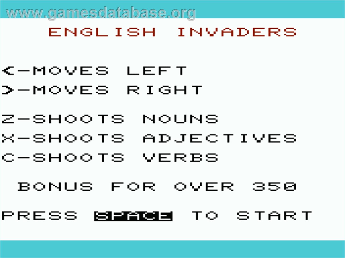 English Invaders - Commodore VIC-20 - Artwork - Title Screen