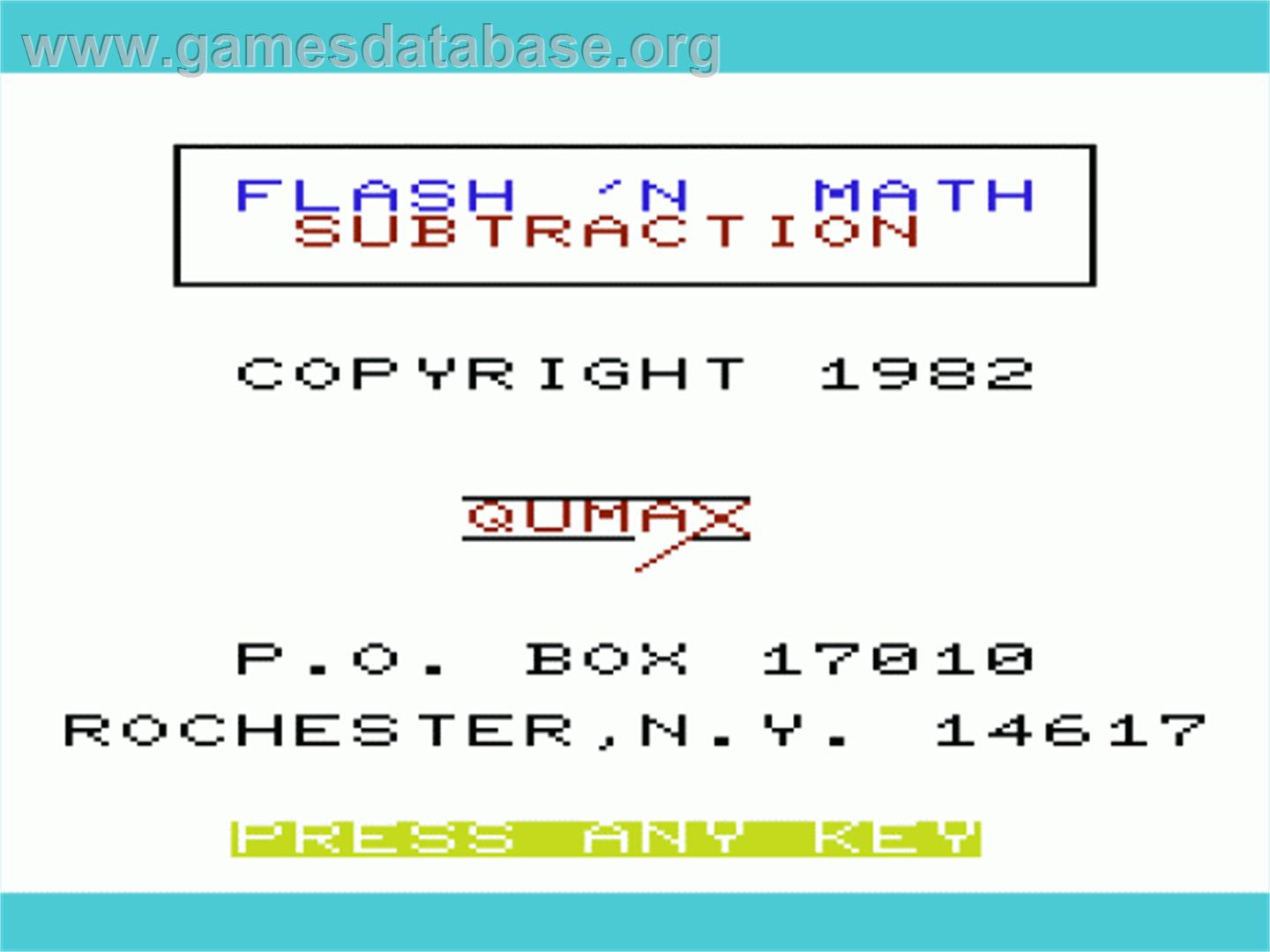 Flash 'n Math - Subtraction - Commodore VIC-20 - Artwork - Title Screen