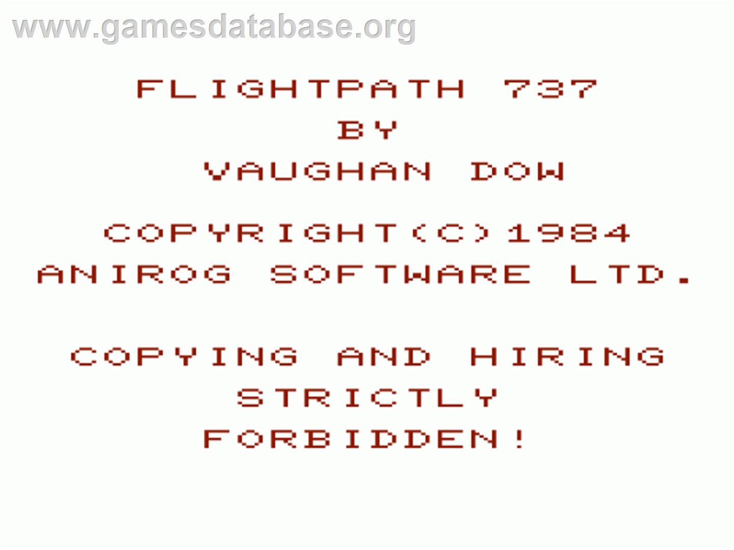 Flight Path 737 - Commodore VIC-20 - Artwork - Title Screen
