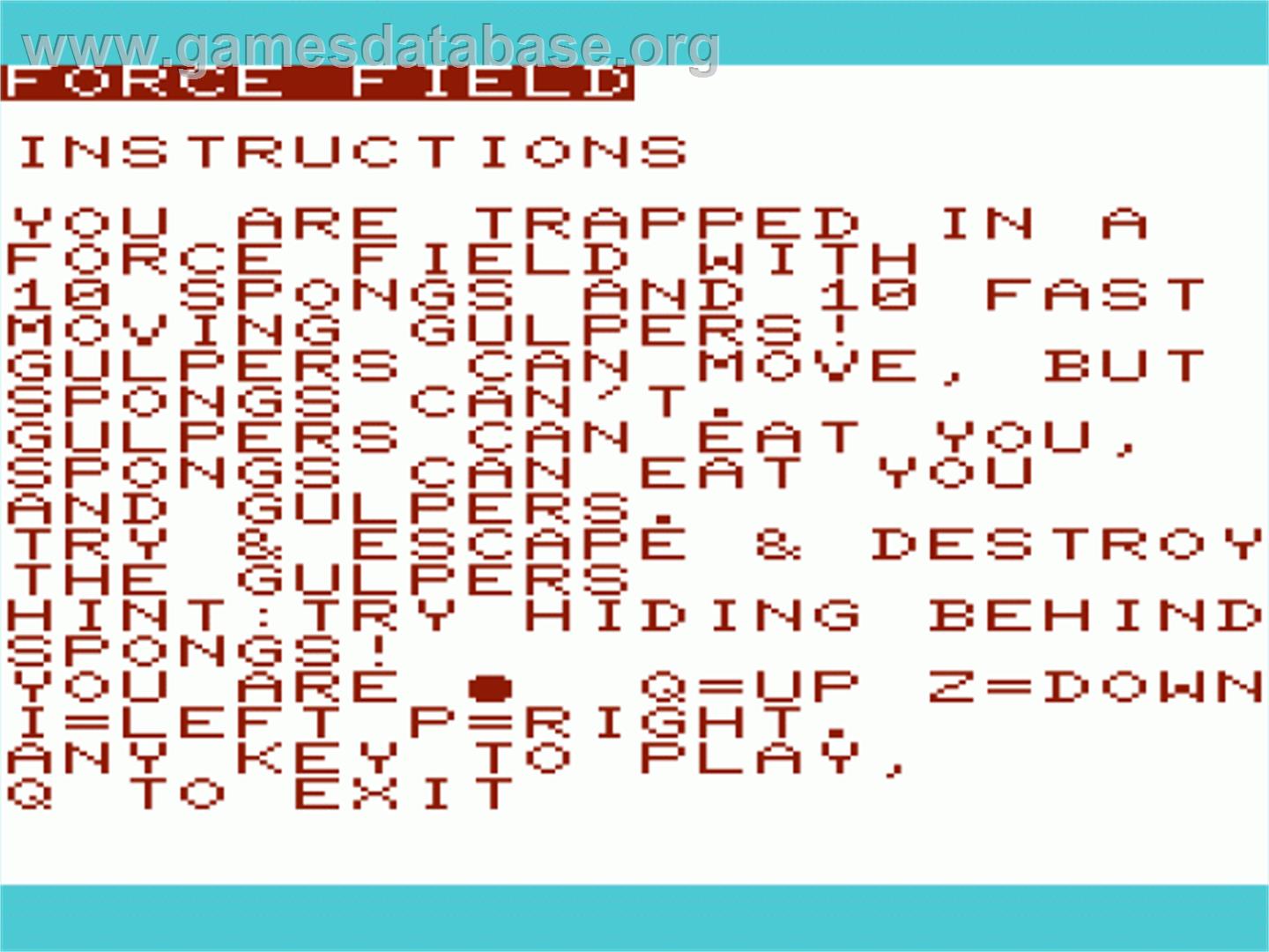 Force Field - Commodore VIC-20 - Artwork - Title Screen
