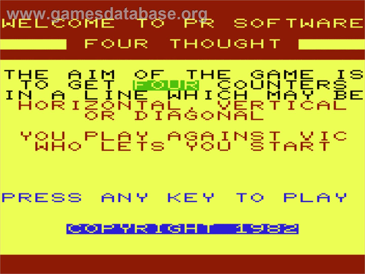Four Thought - Commodore VIC-20 - Artwork - Title Screen