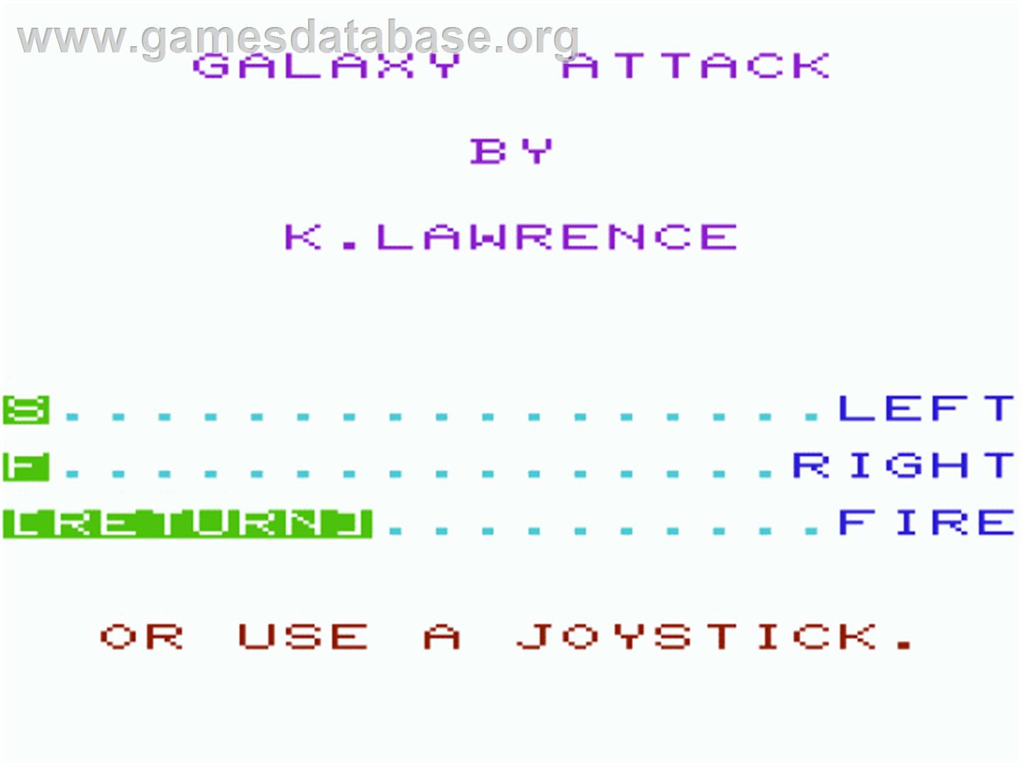 Galaxy Attack - Commodore VIC-20 - Artwork - Title Screen