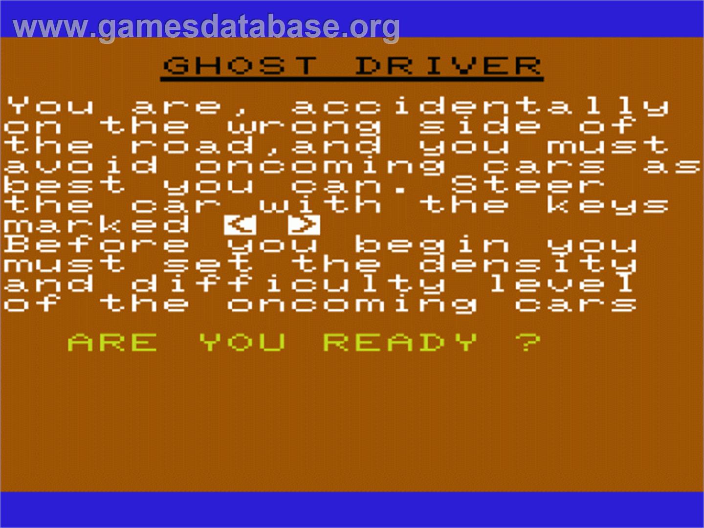 Ghost Driver - Commodore VIC-20 - Artwork - Title Screen