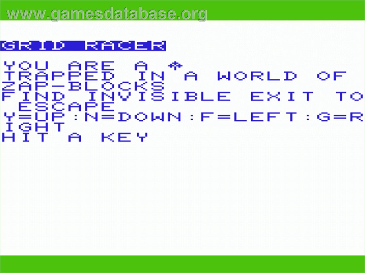 Grid Racer - Commodore VIC-20 - Artwork - Title Screen