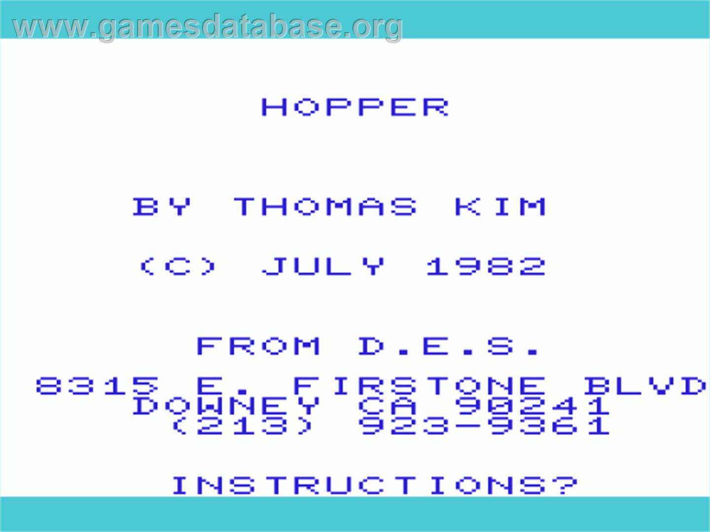 Hopper - Commodore VIC-20 - Artwork - Title Screen