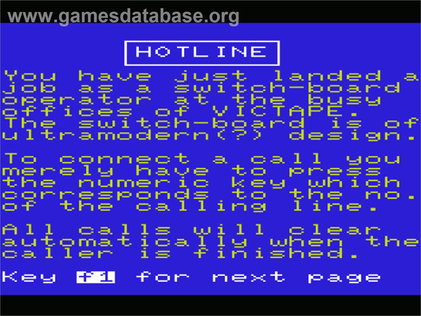 Hotline - Commodore VIC-20 - Artwork - Title Screen