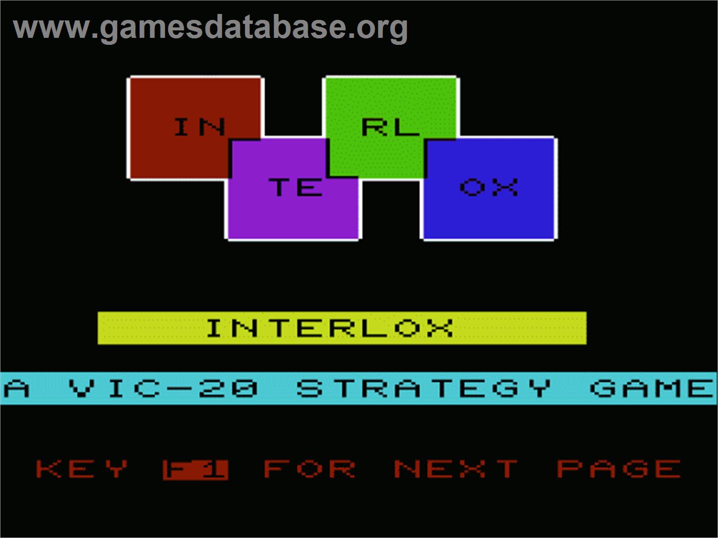 Interlox - Commodore VIC-20 - Artwork - Title Screen