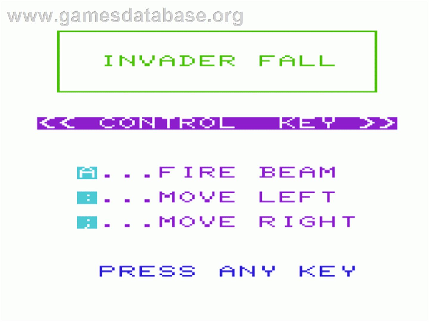 Invader Fall - Commodore VIC-20 - Artwork - Title Screen