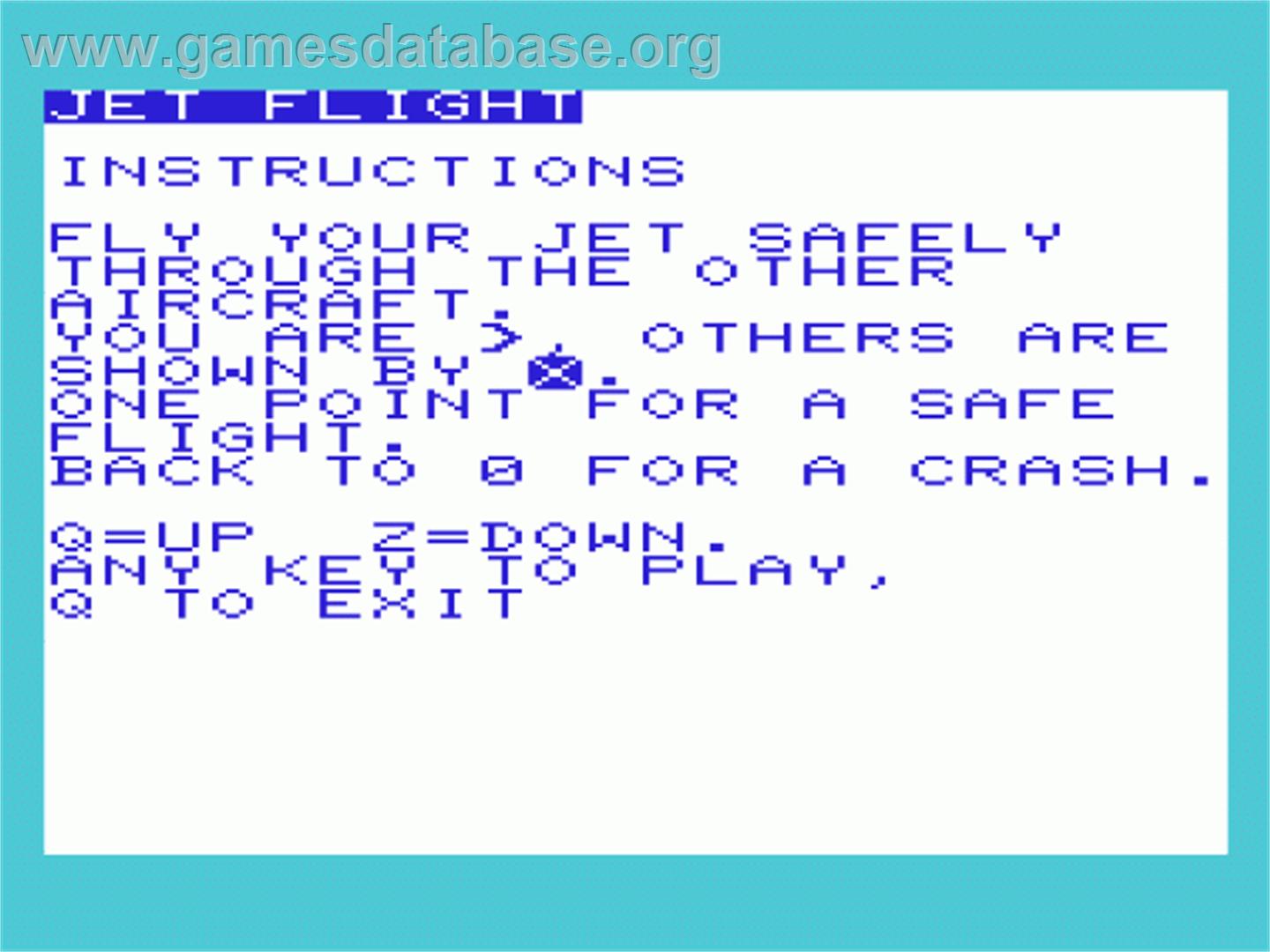 Jet Flight - Commodore VIC-20 - Artwork - Title Screen