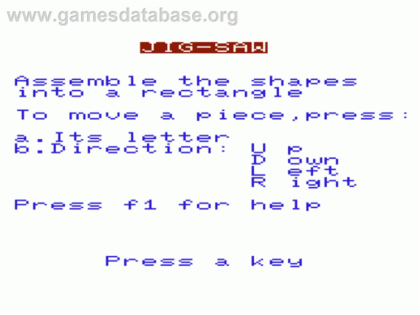 Jigsaw - Commodore VIC-20 - Artwork - Title Screen