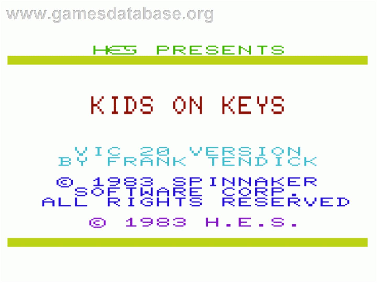 Kids On Keys - Commodore VIC-20 - Artwork - Title Screen
