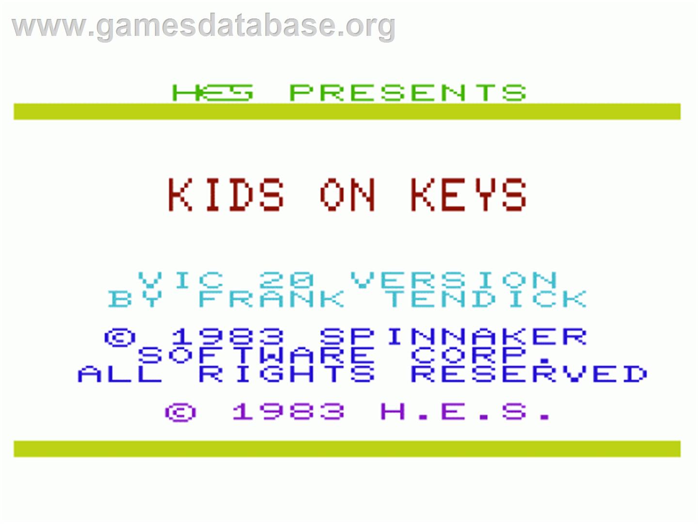 Kids on Keys - Commodore VIC-20 - Artwork - Title Screen
