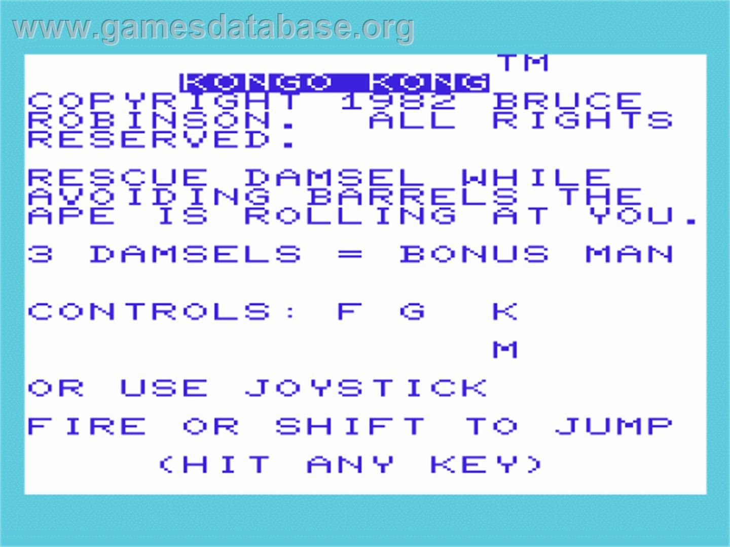 Kongo Kong - Commodore VIC-20 - Artwork - Title Screen