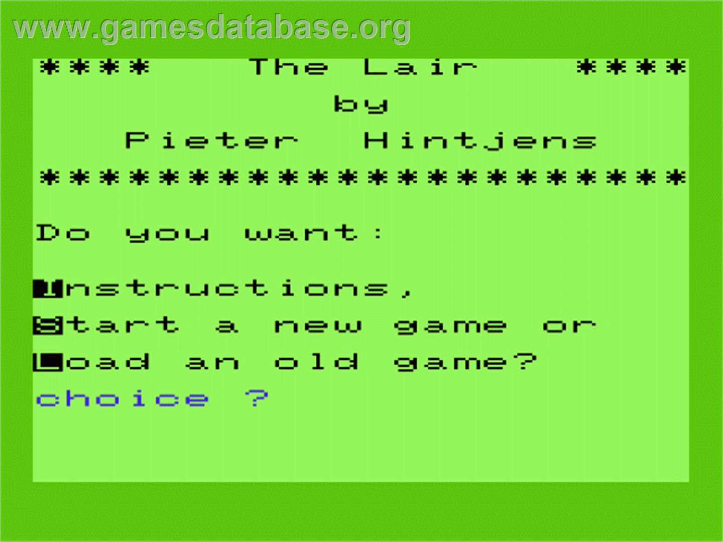 Lair, The - Commodore VIC-20 - Artwork - Title Screen
