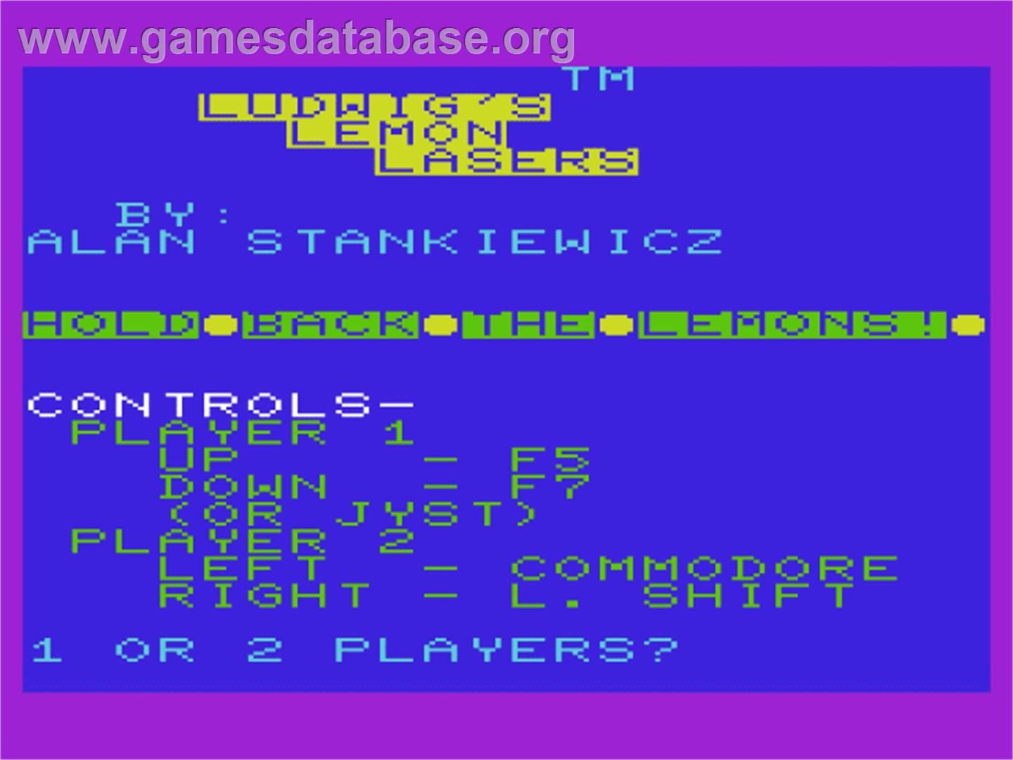 Ludwig's Lemon Lazers - Commodore VIC-20 - Artwork - Title Screen