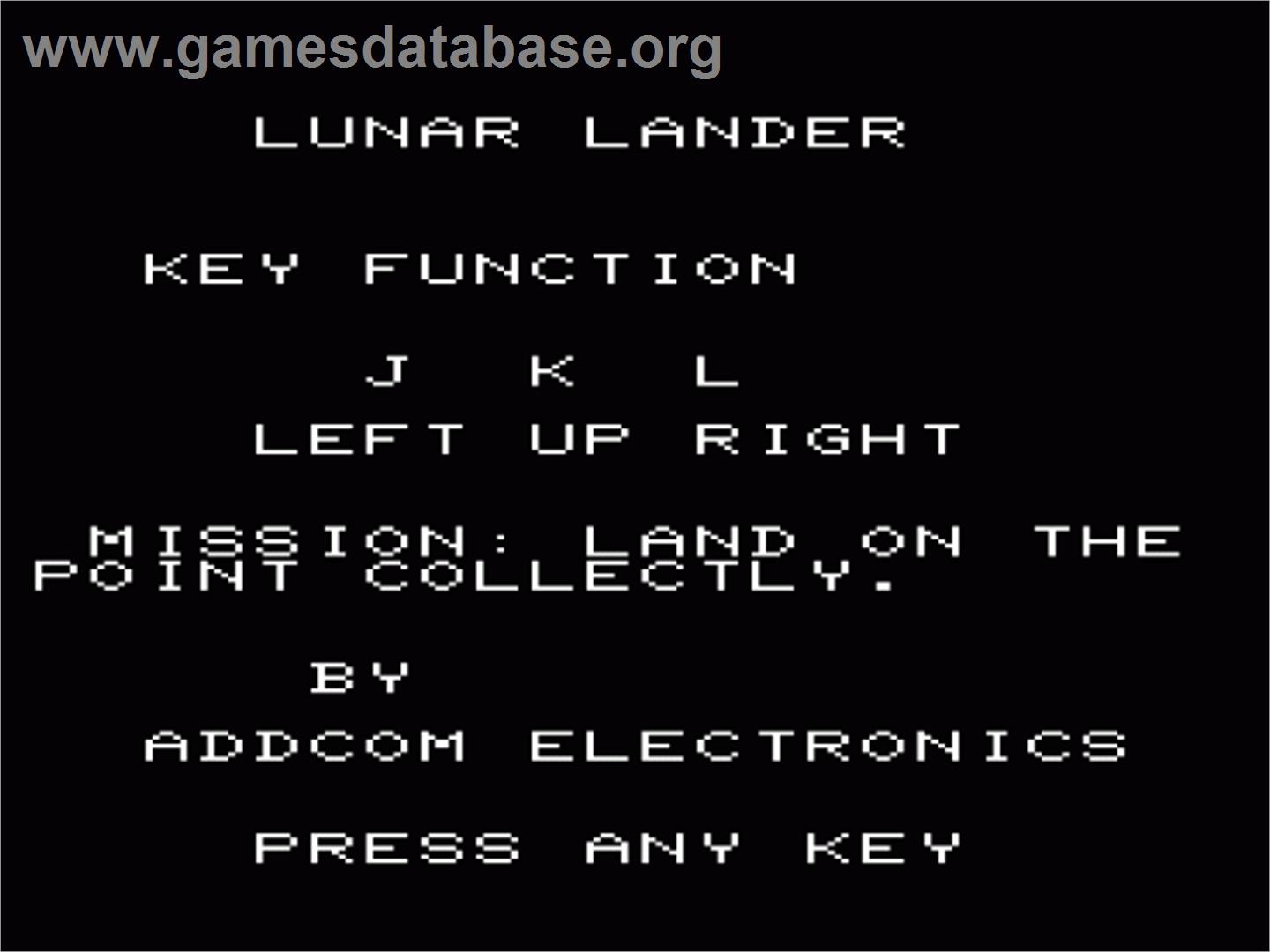 Lunar Lander - Commodore VIC-20 - Artwork - Title Screen