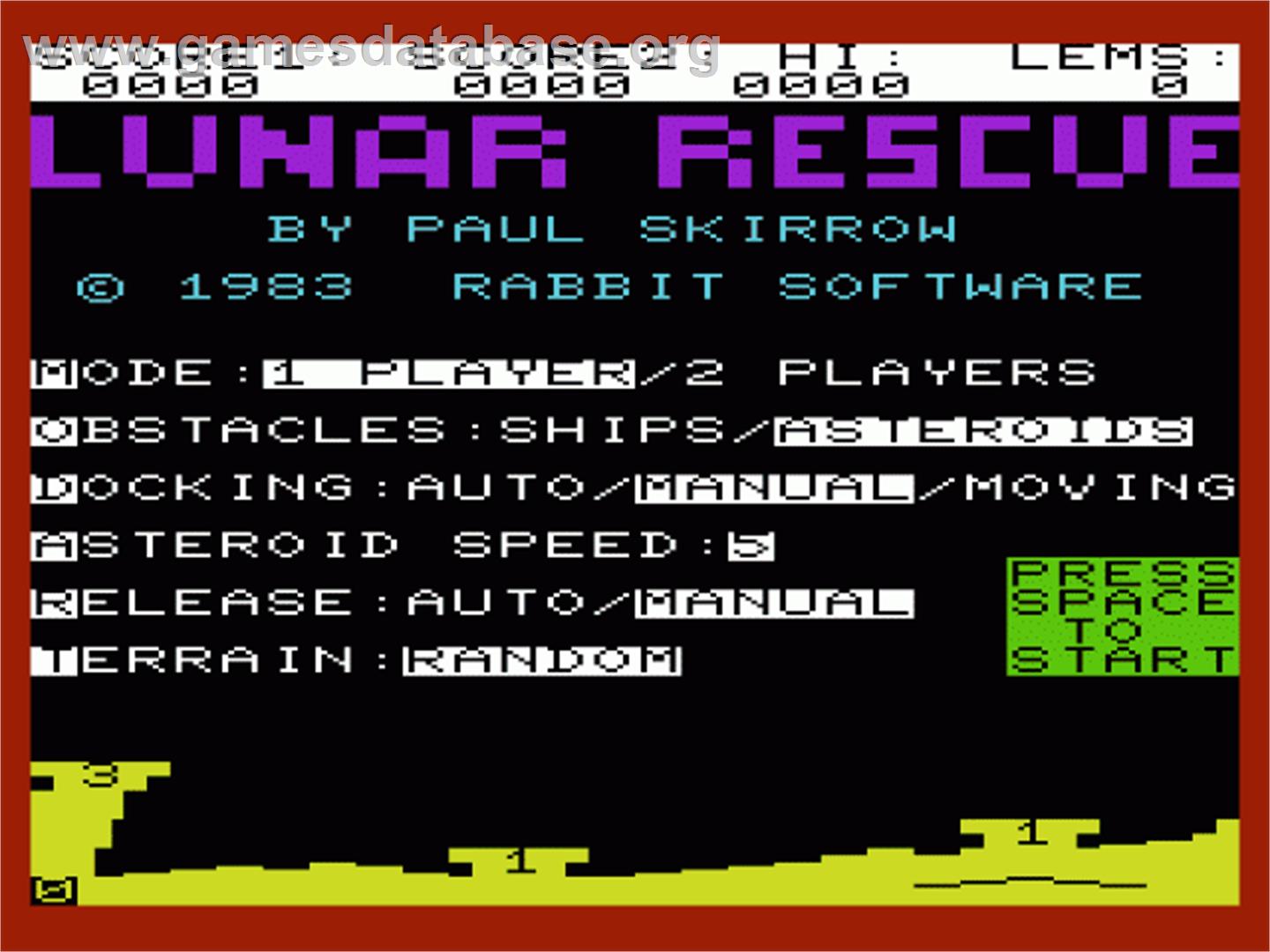 Lunar Rescue - Commodore VIC-20 - Artwork - Title Screen