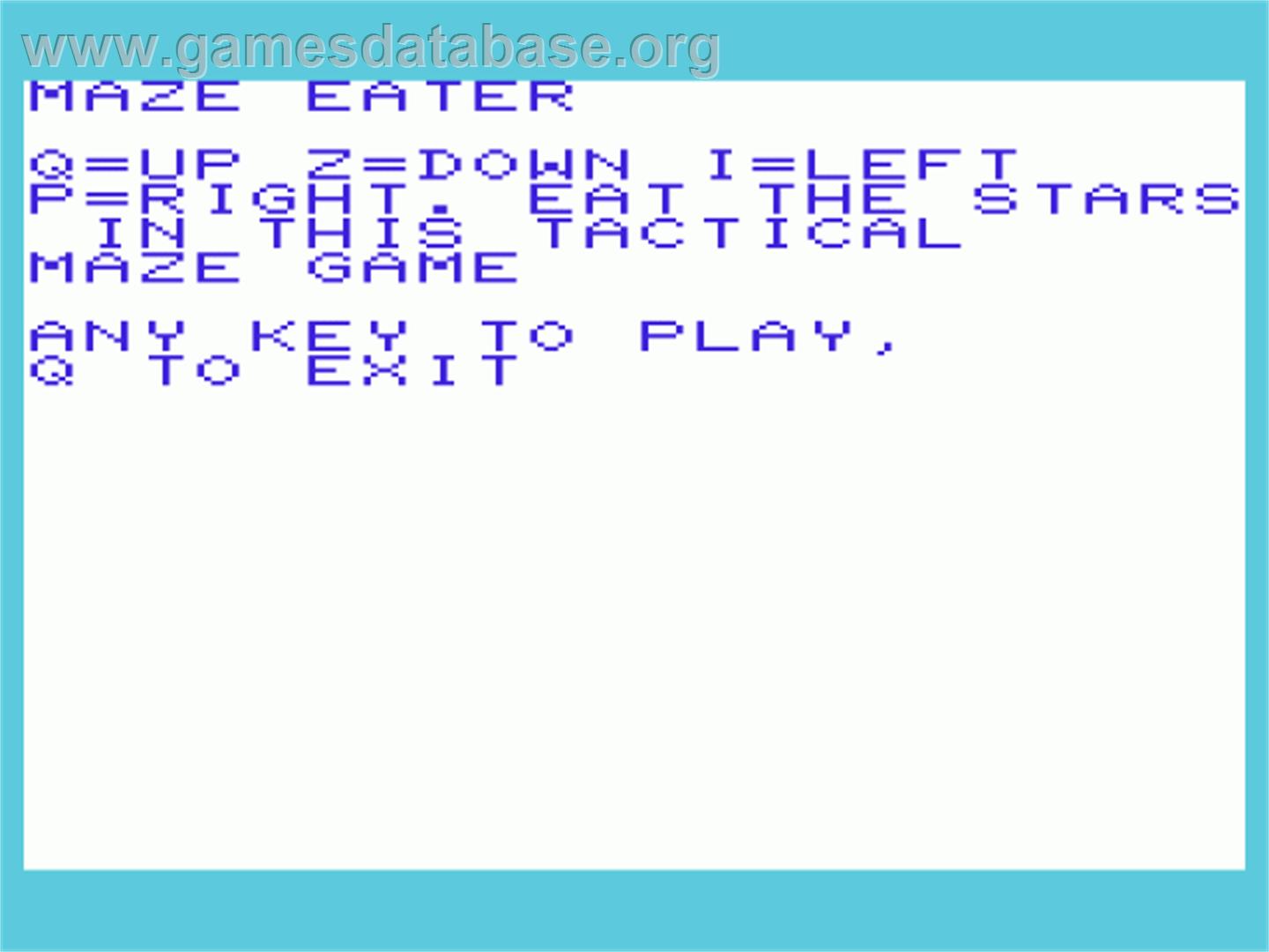 Maze Eater - Commodore VIC-20 - Artwork - Title Screen