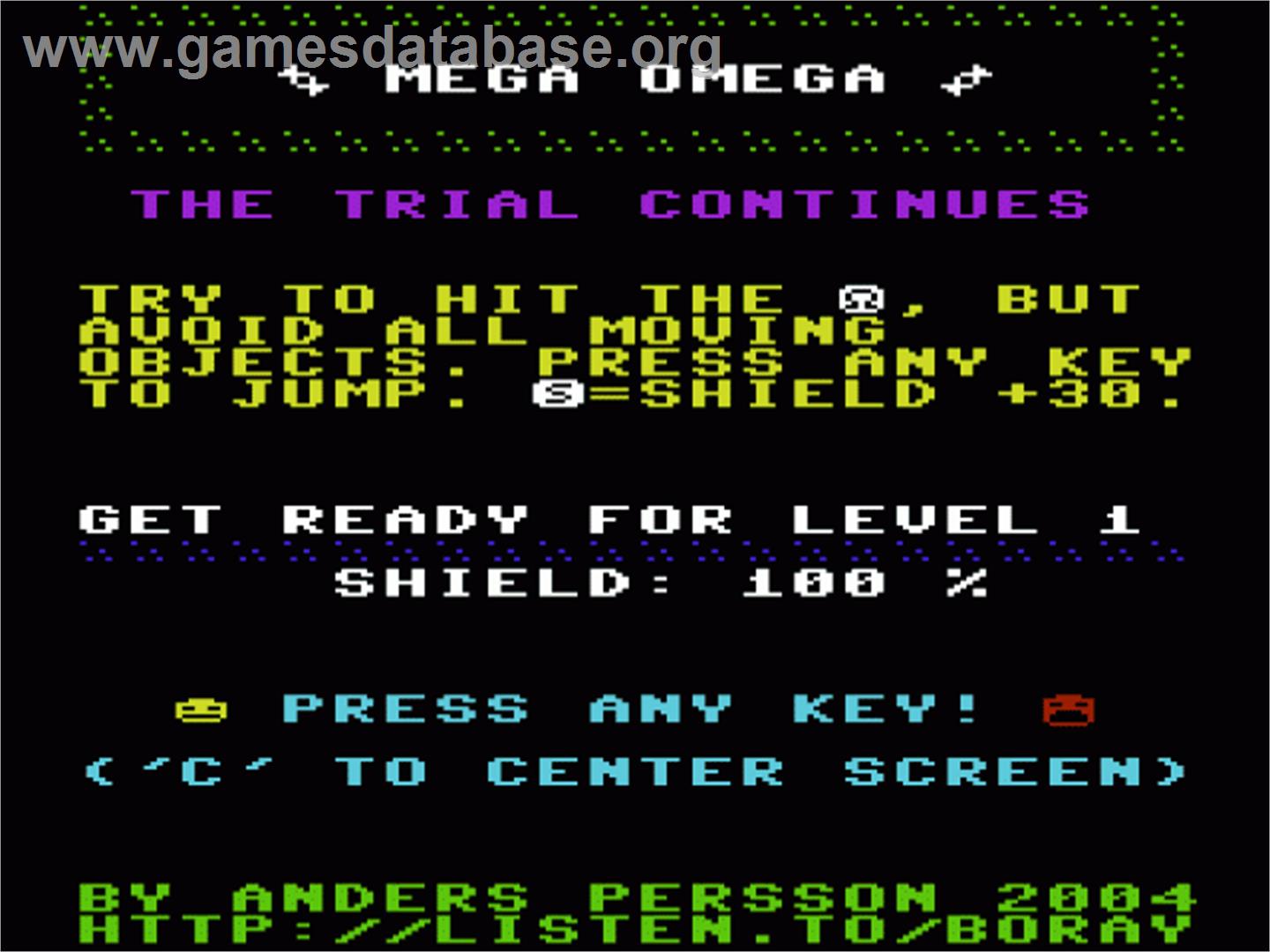 Mega Omega - Commodore VIC-20 - Artwork - Title Screen