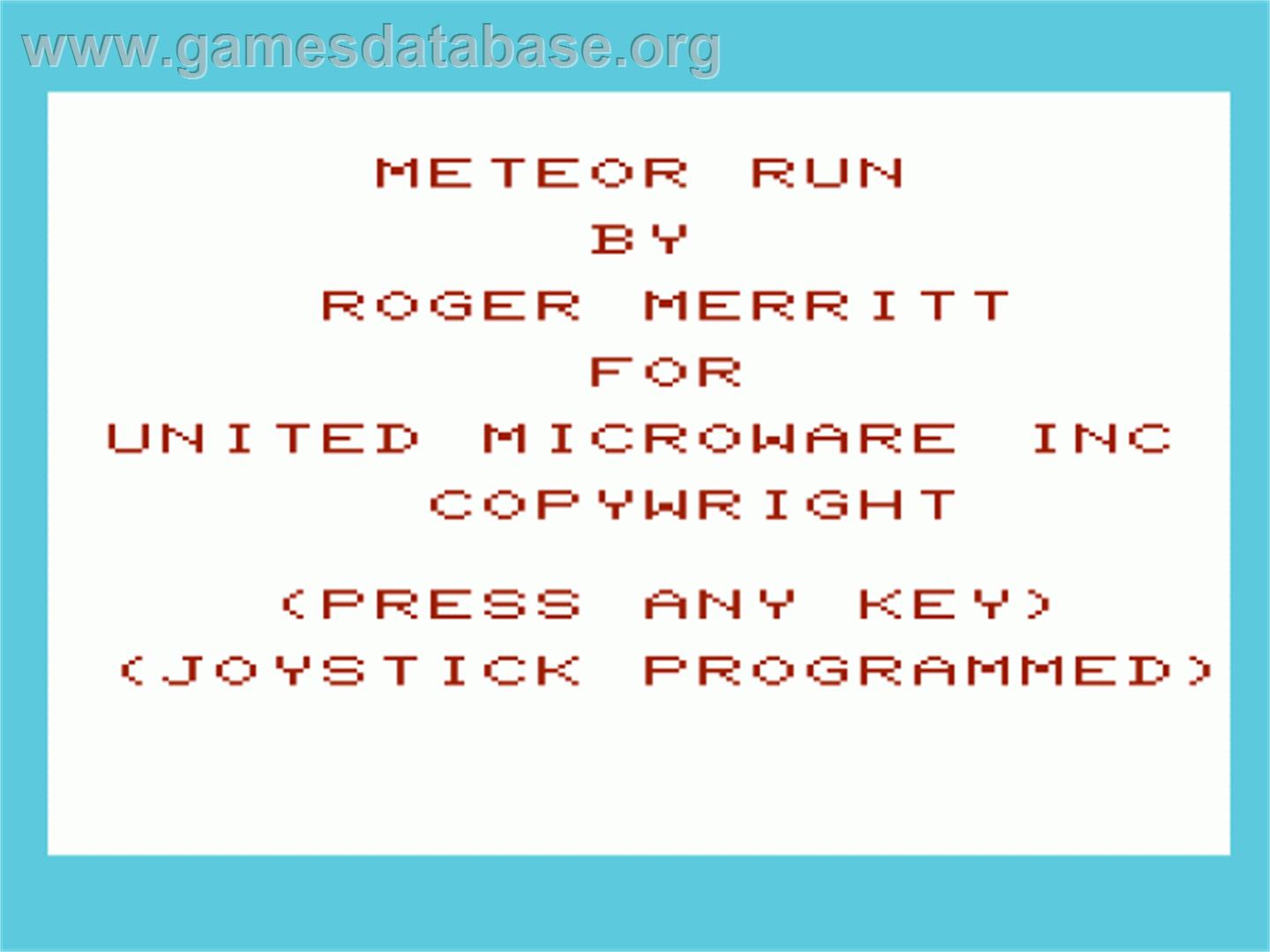Meteor Run - Commodore VIC-20 - Artwork - Title Screen