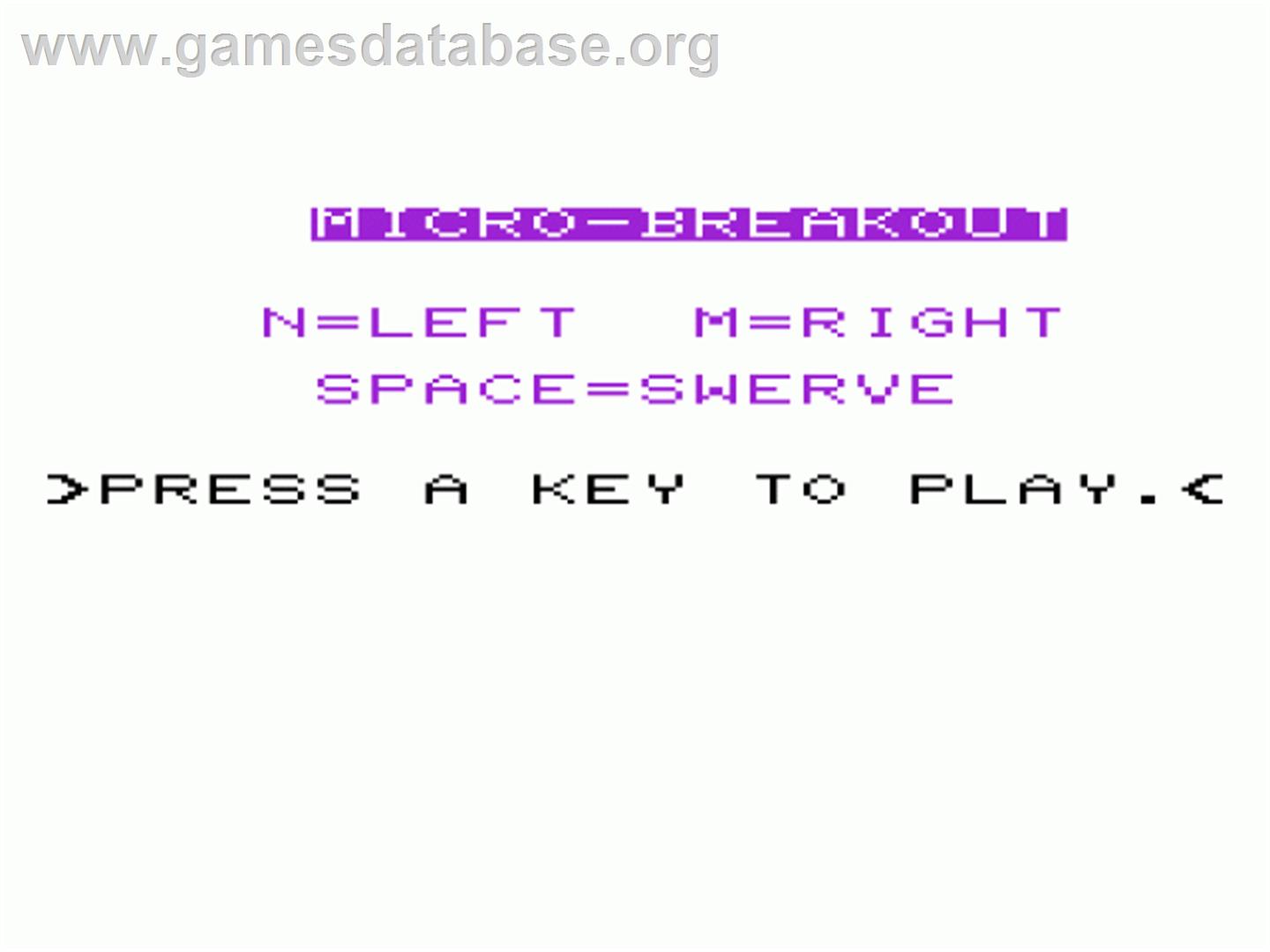 Micro Breakout - Commodore VIC-20 - Artwork - Title Screen