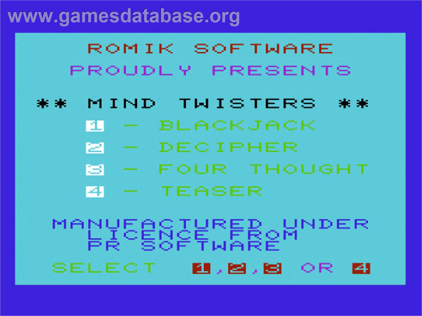 Mind Twisters - Commodore VIC-20 - Artwork - Title Screen