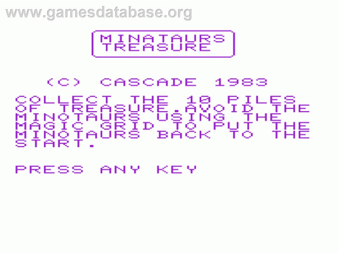 Minotaurs Treasure - Commodore VIC-20 - Artwork - Title Screen