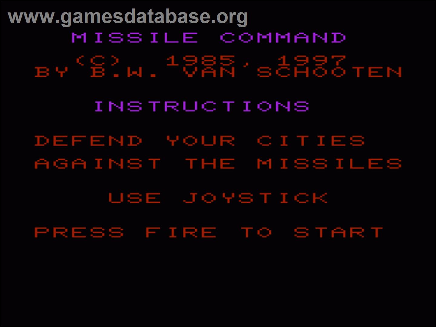 Missile Command - Commodore VIC-20 - Artwork - Title Screen