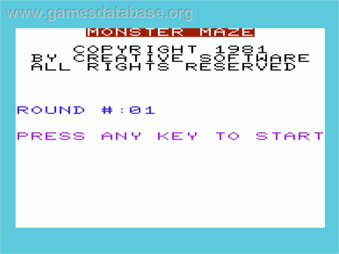 Monster Maze - Commodore VIC-20 - Artwork - Title Screen