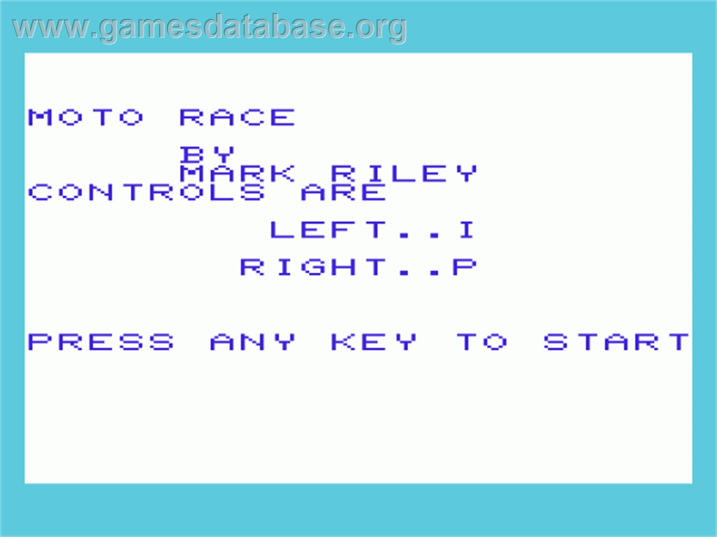 Moto Race - Commodore VIC-20 - Artwork - Title Screen