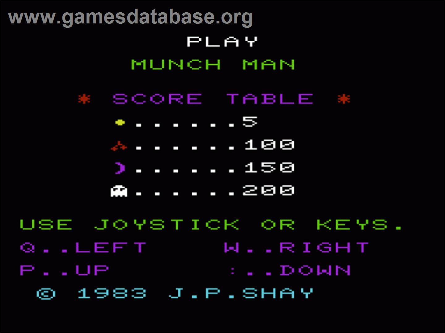 Munch Man - Commodore VIC-20 - Artwork - Title Screen