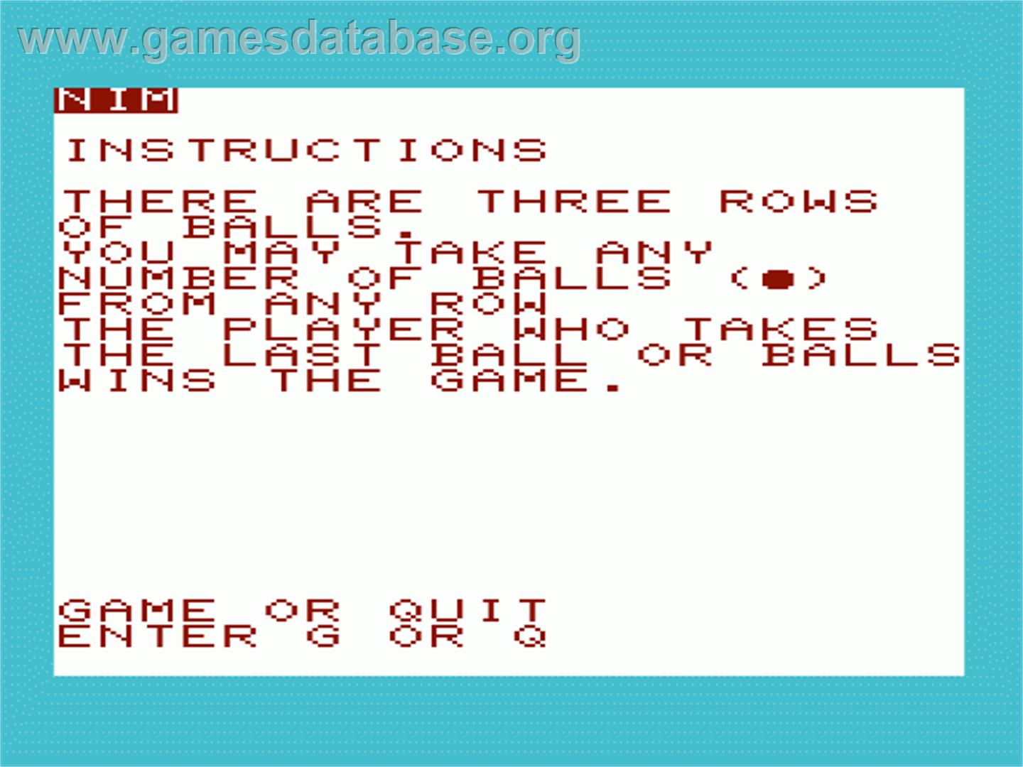 Nim - Commodore VIC-20 - Artwork - Title Screen
