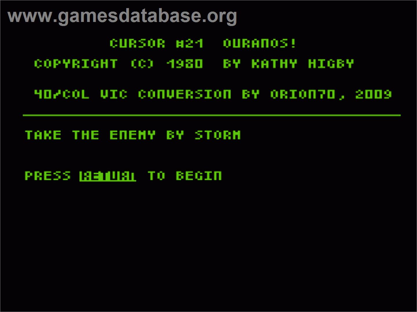 Ouranos - Commodore VIC-20 - Artwork - Title Screen