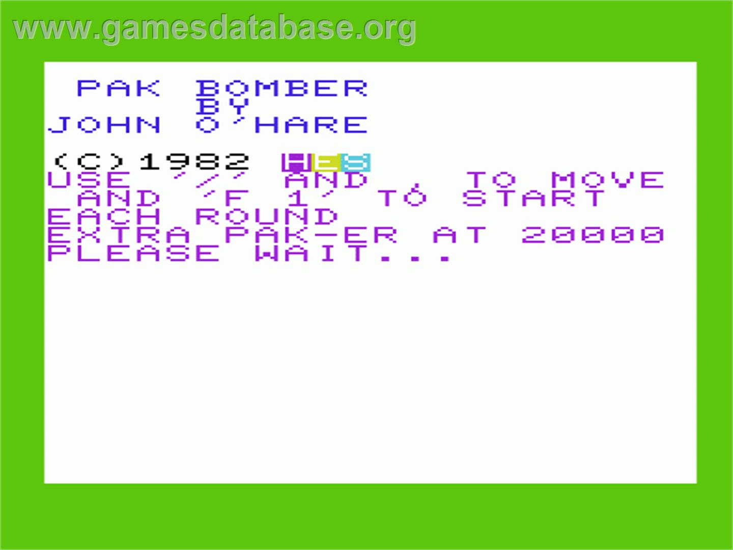 Pak Bomber - Commodore VIC-20 - Artwork - Title Screen