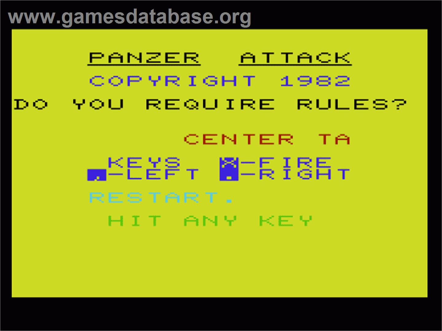 Panzer Attack - Commodore VIC-20 - Artwork - Title Screen