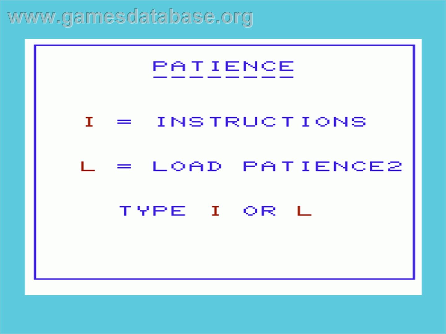 Patience - Commodore VIC-20 - Artwork - Title Screen