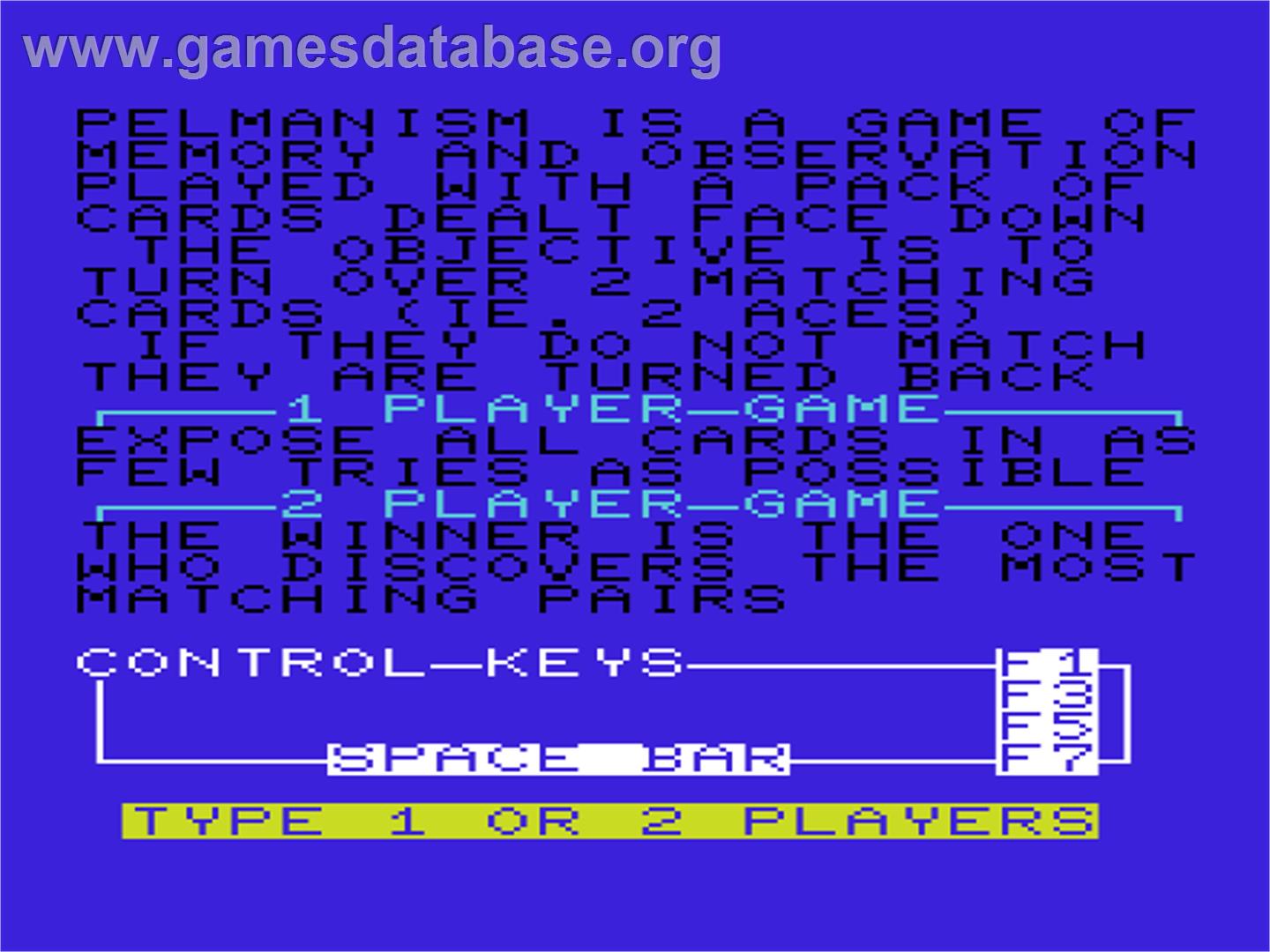 Pelmanism - Commodore VIC-20 - Artwork - Title Screen
