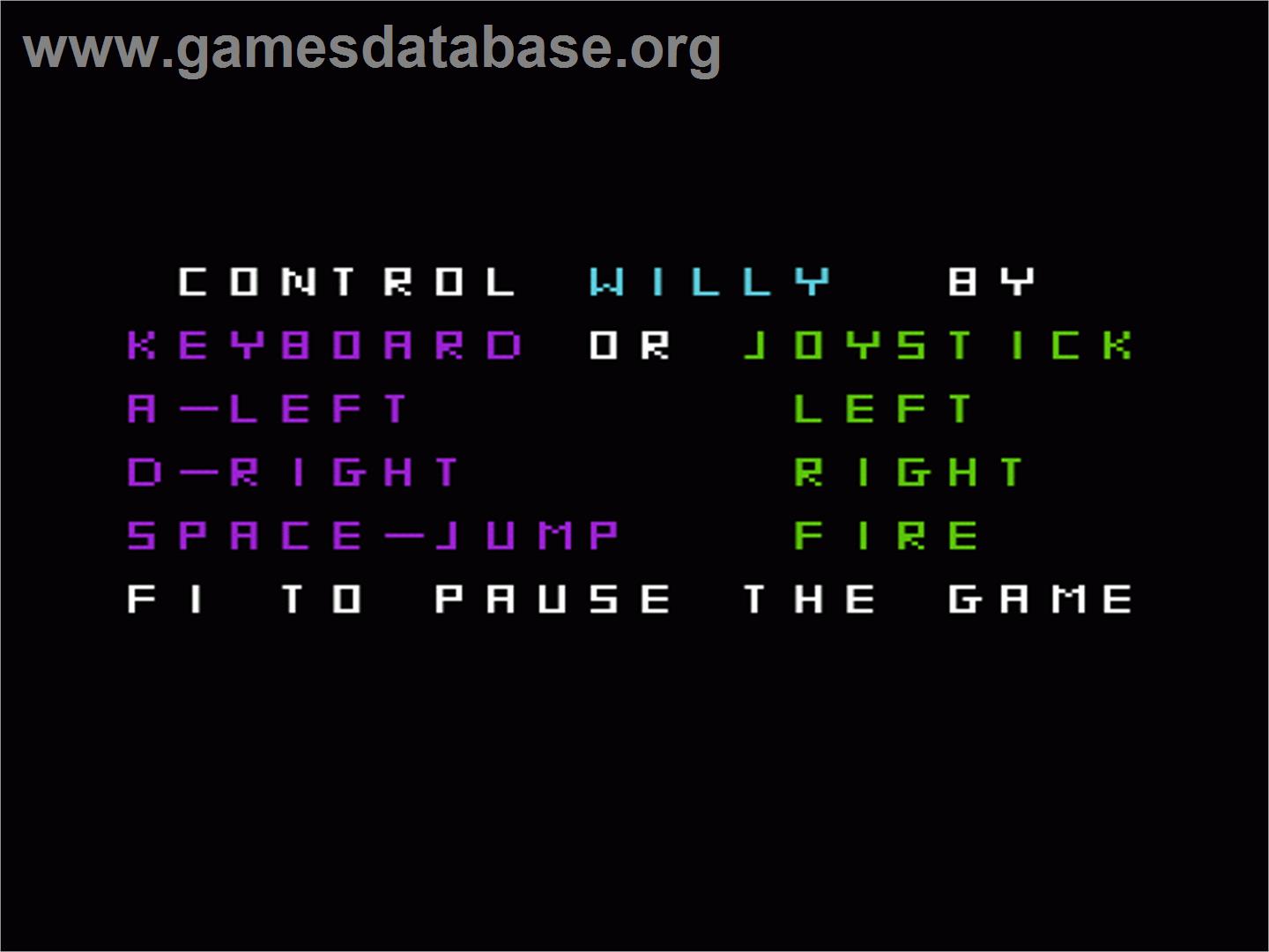 Perils Of Willy, The - Commodore VIC-20 - Artwork - Title Screen
