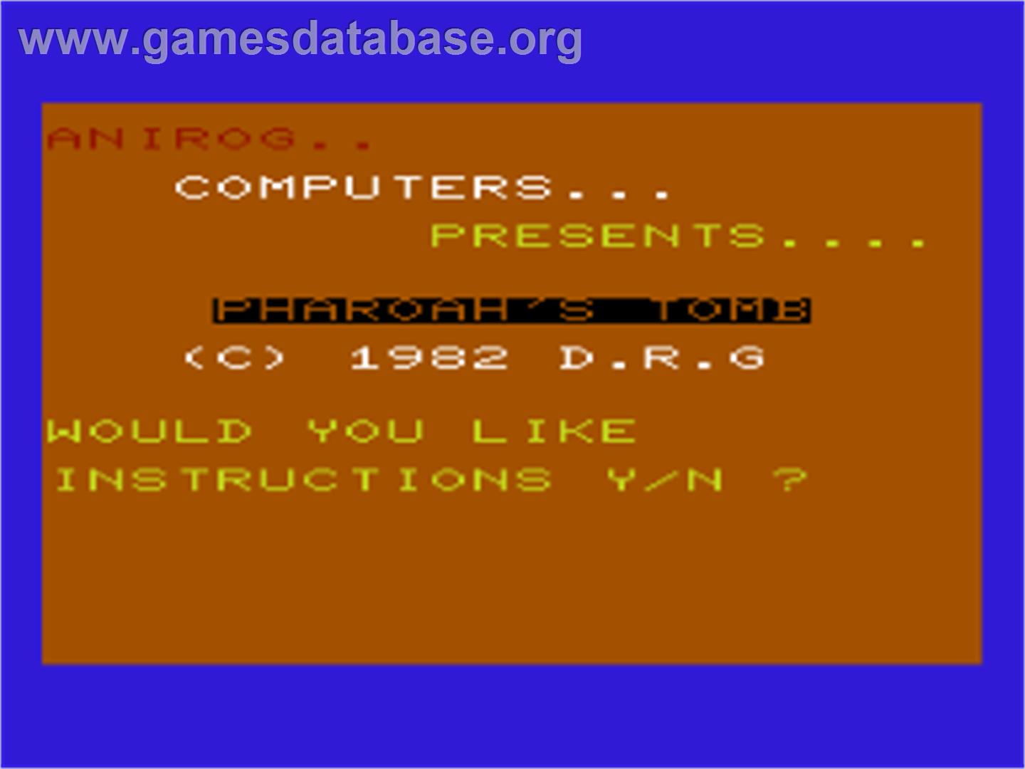Pharoah's Tomb - Commodore VIC-20 - Artwork - Title Screen