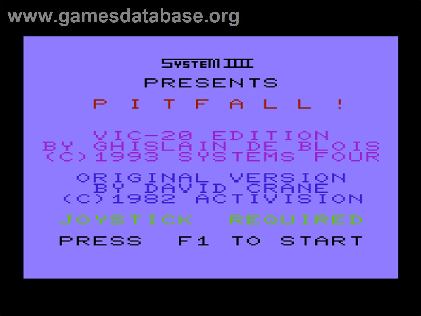 Pitfall - Commodore VIC-20 - Artwork - Title Screen