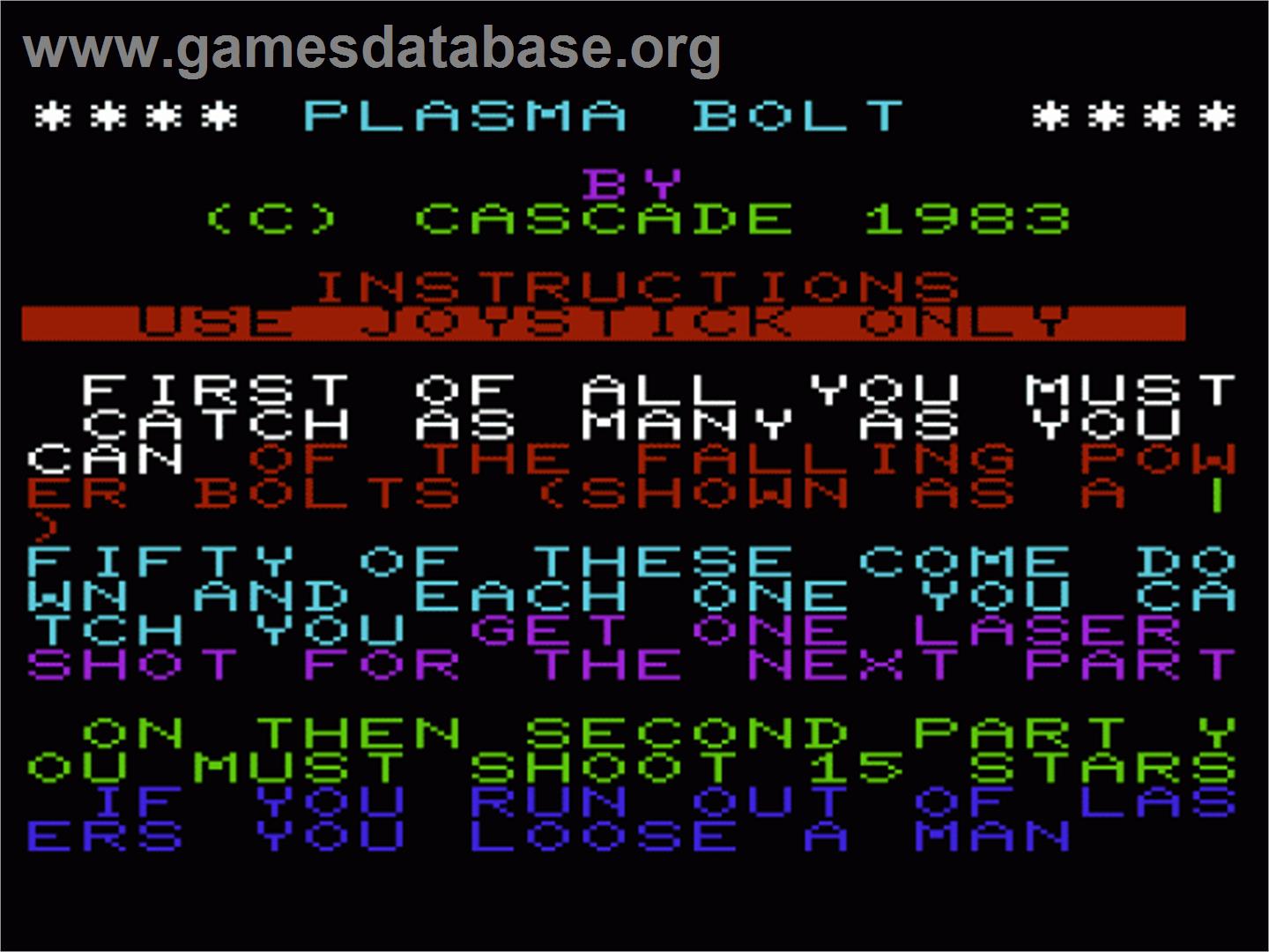 Plasma Bolt - Commodore VIC-20 - Artwork - Title Screen