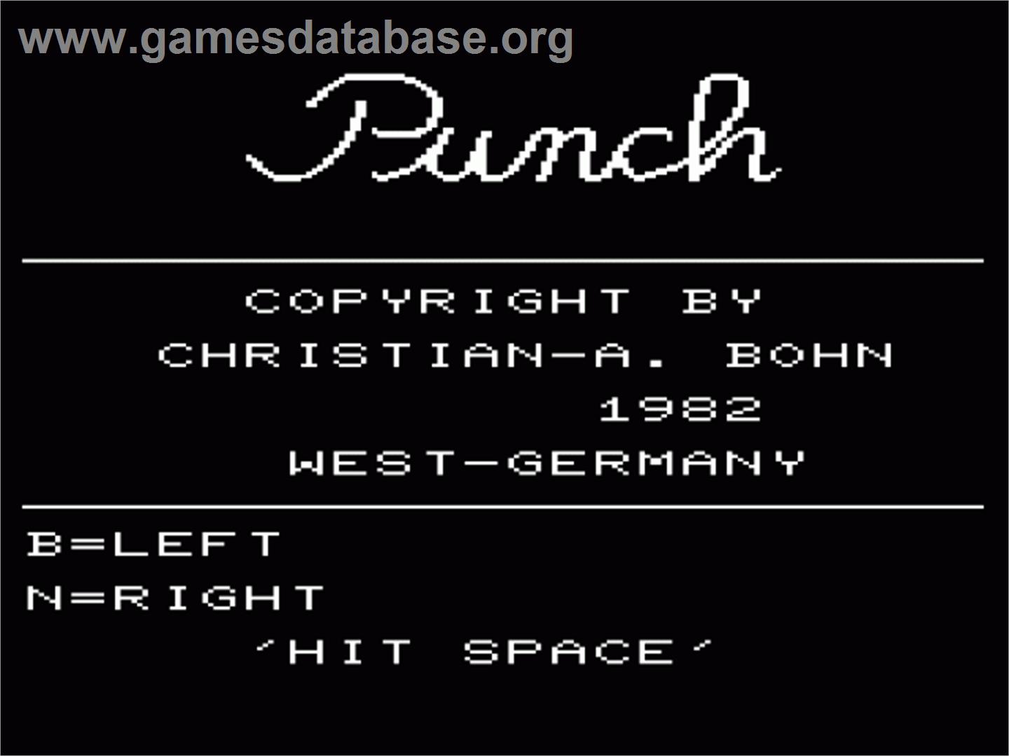 Punch - Commodore VIC-20 - Artwork - Title Screen